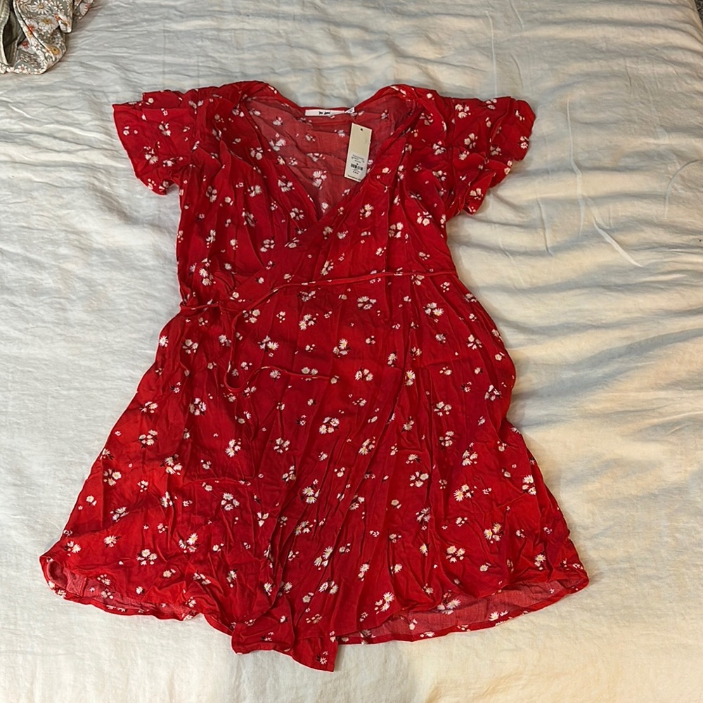 Francesca's Red Floral wrap Dress